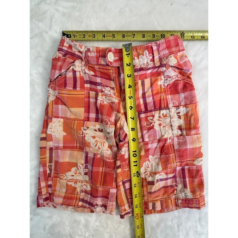 Old Navy Girls Orange Pink Patchwork Plaid Floral Hibiscus Shorts Size 12‎